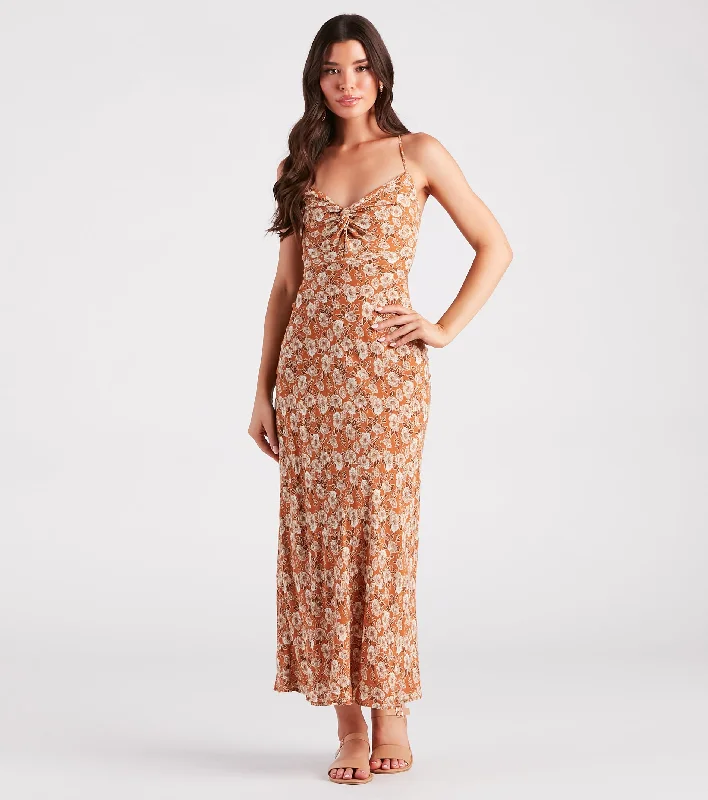 Pick Me Floral Lace-Up Maxi Dress Comfortable Cotton Maxi Dress