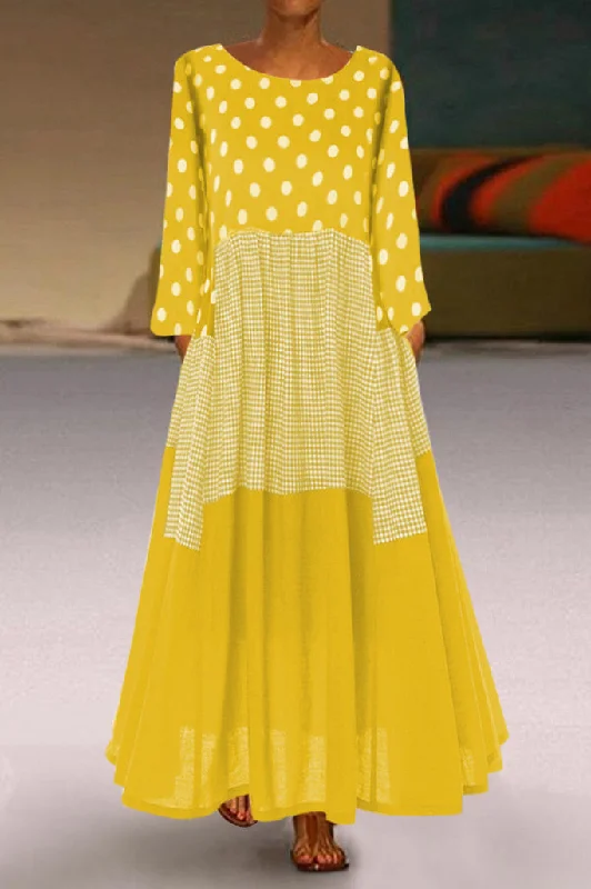 Polka Dot Panel Gingham Sleeveless Maxi Dress Elegant Maxi Dress with Drapes