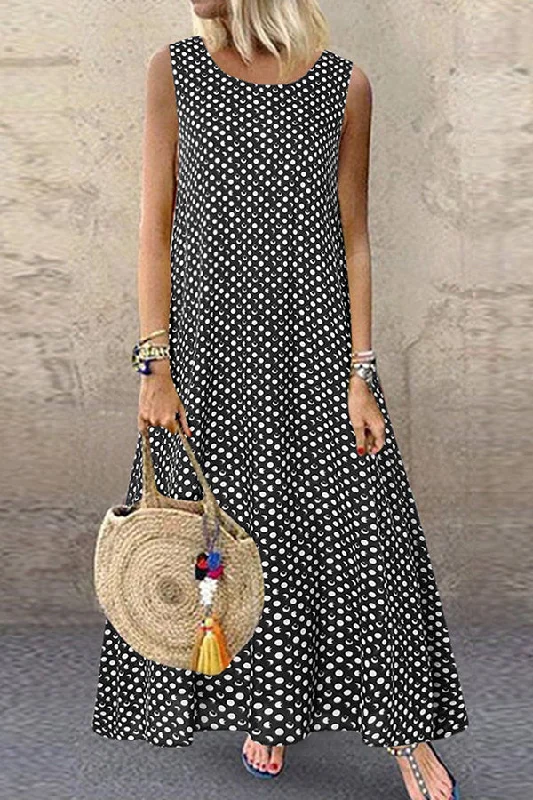 Polka Dot Tank Maxi Dress Elegant Silk Maxi Dress