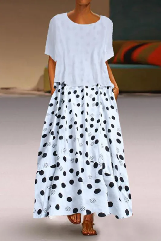Polka Dot Two-piece Maxi Dress Cozy Ruffle Sleeve Maxi Dress
