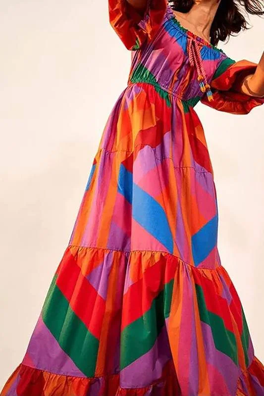 PRINT OFF THE SHOULDER MAXI DRESS Trendy Short Sleeve Maxi Dress