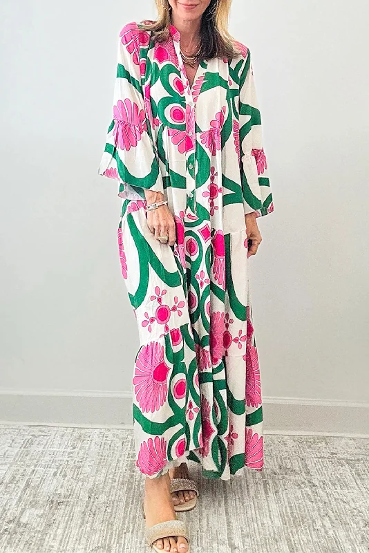 Printed Notched Long Sleeve Maxi Dress Classic Tulle Maxi Dress