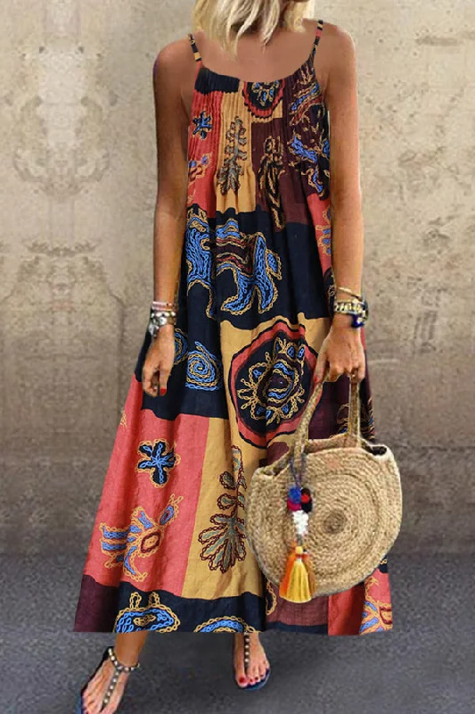 Plus Size Print Sleeveless Spaghetti Straps Maxi Dress Classic Strapless Maxi Dress