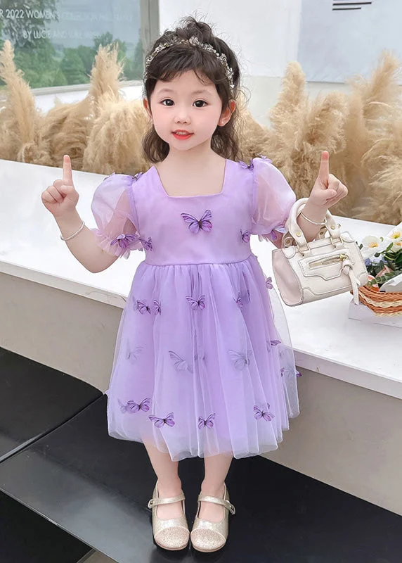 Purple Wrinkled Bow Tulle Kids Vacation Maxi Dresses Summer Cozy Maxi Dress with Slit Purple Wrinkled Bow Tulle Kids Vacation Maxi Dresses Summer Cozy Maxi Dress with Slit
