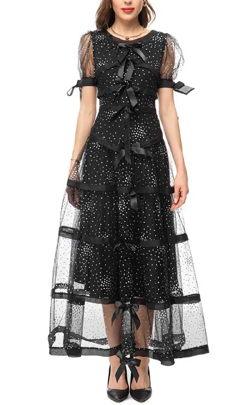 SEQUIN BOW DETAILED MAXI DRESS IN BLACK Fashionable Layered Maxi Dress