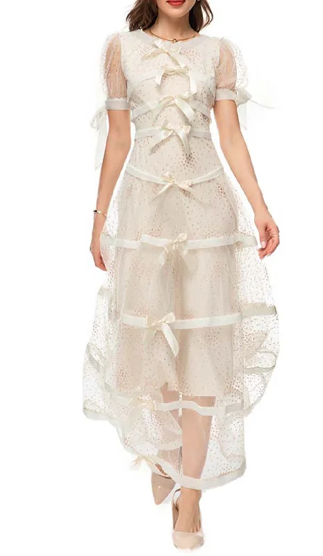 SEQUIN BOW DETAILED MAXI DRESS IN WHITE Elegant Sleeveless Maxi Dress