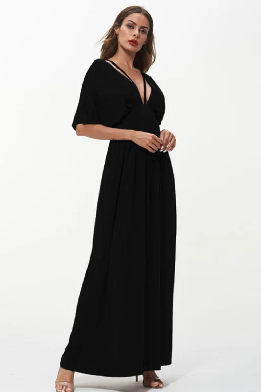 Shiny Strappy Neck Maxi Dress Trendy Short Sleeve Maxi Dress