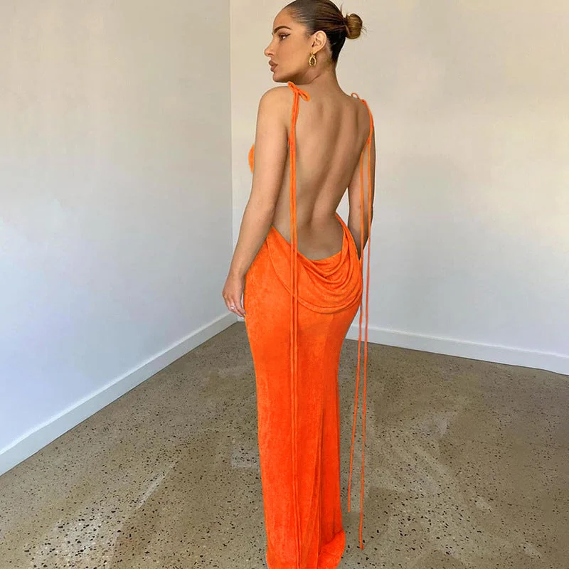 Spaghetti Strap Backless Bodycon Maxi Dress Fashionable Chiffon Maxi Dress