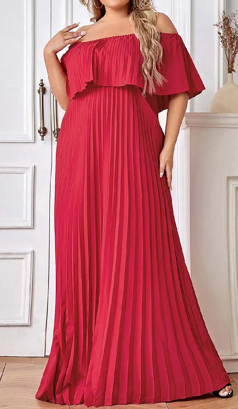 STRAPLESS PLEATED MAXI DRESS IN RED Elegant Lace Maxi Dress