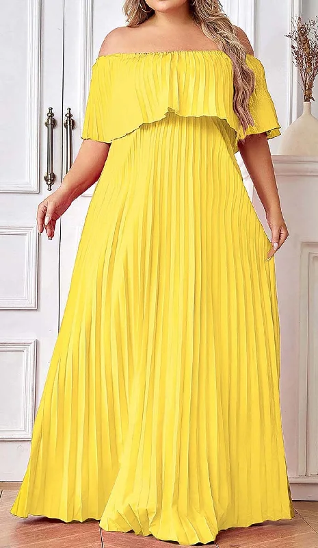 STRAPLESS PLEATED MAXI DRESS IN YELLOW Fashionable Sheer Maxi Dress