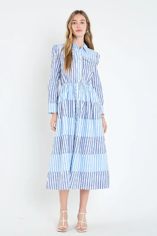 Stripe Block Maxi Dress Stylish Off-Shoulder Maxi Dress
