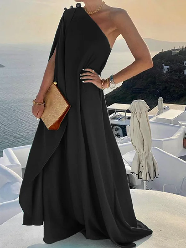 Summer Fashion Skew Collar Backless Beach Dresses Elegant Solid One Shoulder Big Hem Dress Women Irregular Loose Slit Maxi Dress Trendy Floral Print Maxi Dress Summer Fashion Skew Collar Backless Beach Dresses Elegant Solid One Shoulder Big Hem Dress Women Irregular Loose Slit Maxi Dress Trendy Floral Print Maxi Dress