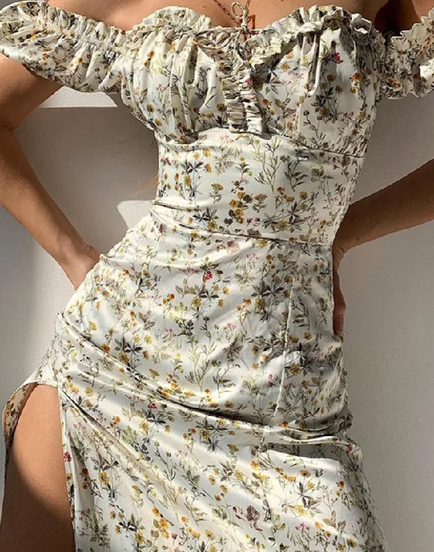 Darianrojas Summer Floral Off Shoulder Puff Sleeve Maxi Dress For Woman Robe Sexy Lace Up Side Split Chic Mid-Calf Aesthetic Dress Comfortable Casual Maxi Dress Darianrojas Summer Floral Off Shoulder Puff Sleeve Maxi Dress For Woman Robe Sexy Lace Up Side Split Chic Mid-Calf Aesthetic Dress Comfortable Casual Maxi Dress