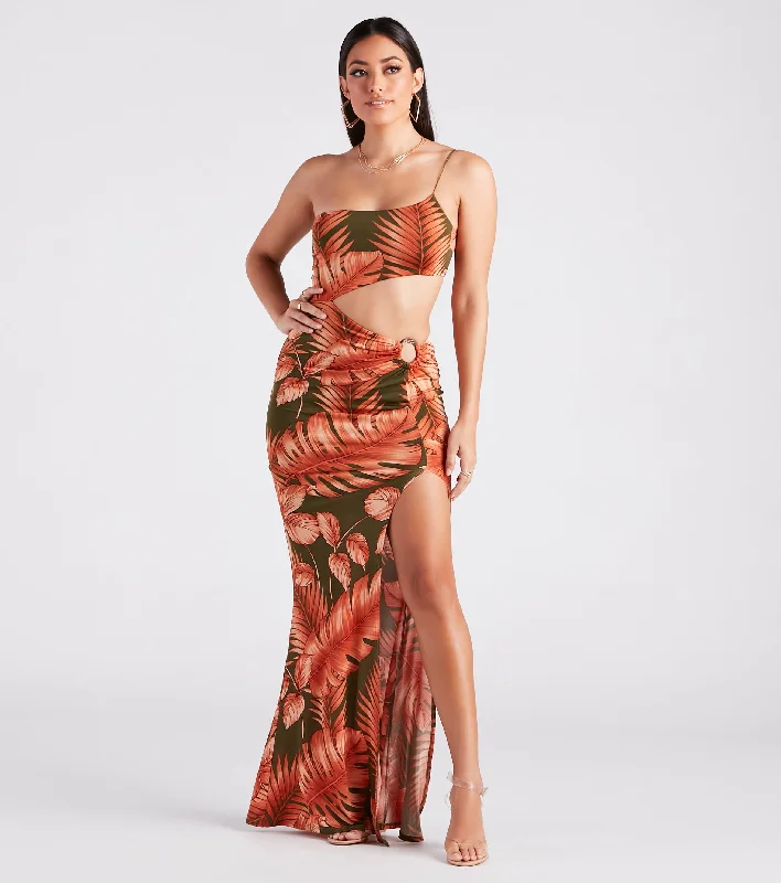 Sunkissed Beauty Tropical Print Cutout Maxi Dress Stylish Maxi Dress with Pleats