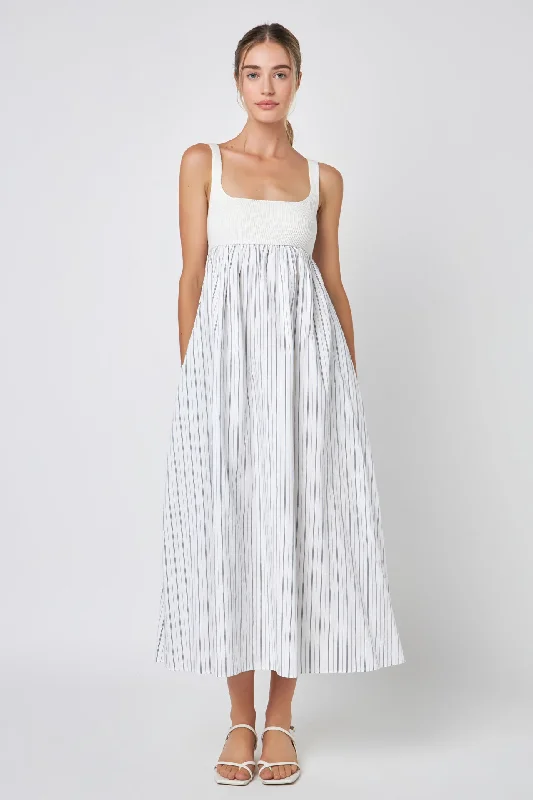 Tie Back Knit Combo Striped Maxi Dress Elegant Tiered Maxi Dress