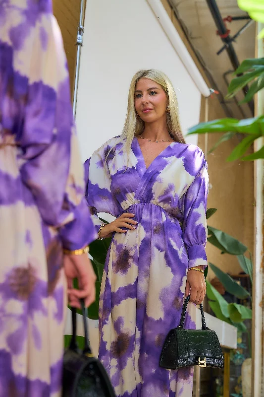 Tie Dye Satin Maxi Dress Elegant Sleeveless Maxi Dress