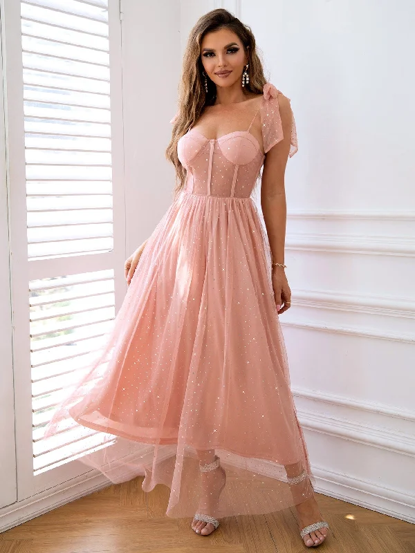 Twilight Elegance Rhinestone Tulle Maxi Dress Cozy Maxi Dress with Slit