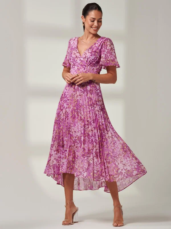Vanya Wrap V-Neck Chiffon Maxi Dress, Purple Multi Comfortable Flowy Maxi Dress
