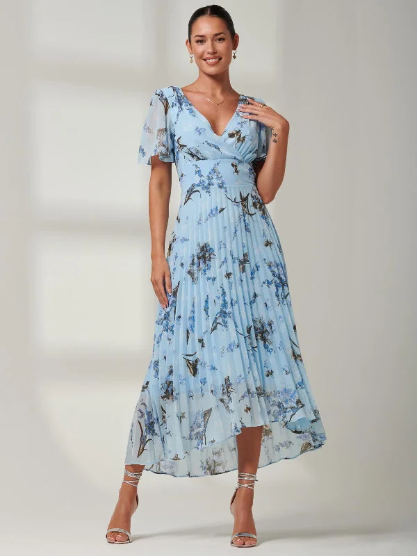 Vanya Wrap V-Neck Chiffon Maxi Dress, Blue Multi Cozy Wrap Maxi Dress