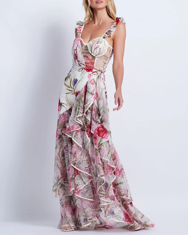 PatBo Viera Lace Bustier Maxi Dress Chic Boho Print Maxi Dress