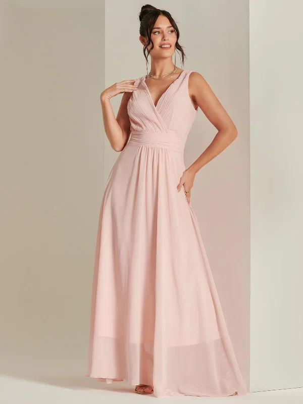 Wrap Bodice Chiffon Maxi Dress, Blush Comfortable Ruffle Hem Maxi Dress