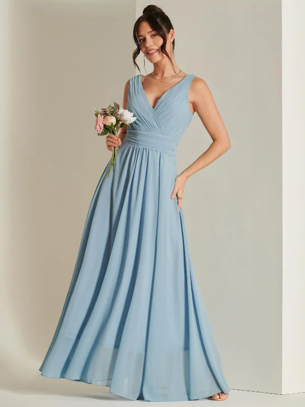 Wrap Bodice Chiffon Maxi Dress, Dusty Blue Fashionable Asymmetrical Maxi Dress