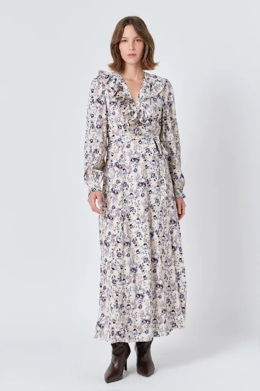 Wrap Style Maxi Dress Trendy Off-Shoulder Ruffle Maxi Dress