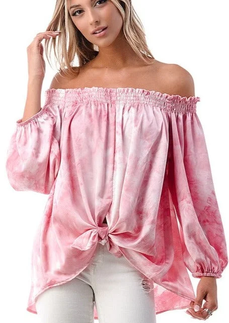 Pretty in Pink Off The Shoulder Blouse Made in USA Soft Satin Blouse
