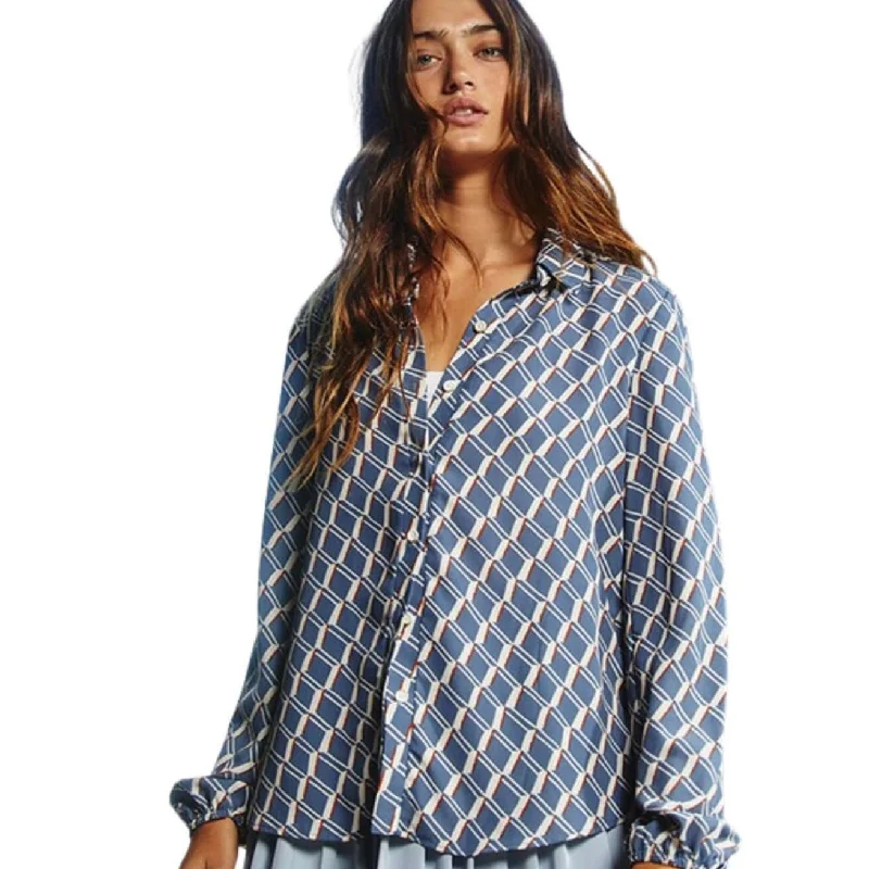 Business as Usual French Blue Retro Design Blouse Made in USA Everyday Stylish Blouse