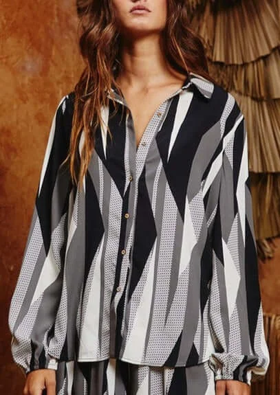 Business as Usual Geometric Design Button Down Blouse Made in USA Airy Cotton Blouse Business as Usual Geometric Design Button Down Blouse Made in USA Airy Cotton Blouse