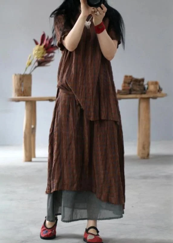 Classy cotton tunic pattern fine Retro High Low Hem Plaid V-Neck Loose Blouse Cotton Casual Blouse Classy cotton tunic pattern fine Retro High Low Hem Plaid V-Neck Loose Blouse Cotton Casual Blouse