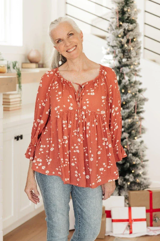Hazel Blues® | Daisy Flow Blouse In Rust Airy Cotton Blouse
