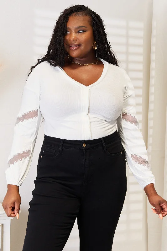 Hazel Blues® |  Double Take V-Neck Dropped Shoulder Blouse Embellished Collar Blouse