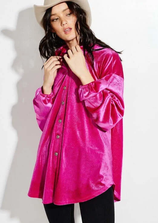 Fuchsia Glam Shacket Made in USA Bell Sleeve Blouse