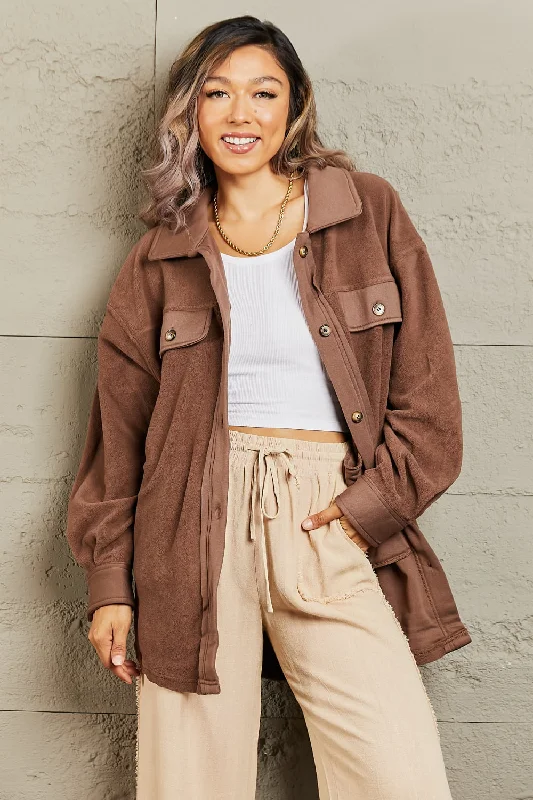 Hazel Blues® |  Heimish Cozy Girl Button Down Shacket Frilled Cuff Blouse