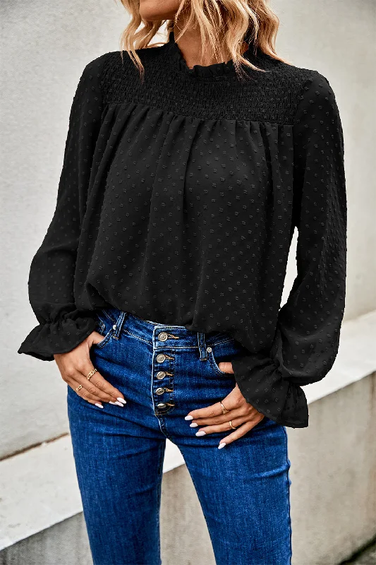 Ruffled Swiss Dot Chiffon Blouse Chic Square Blouse