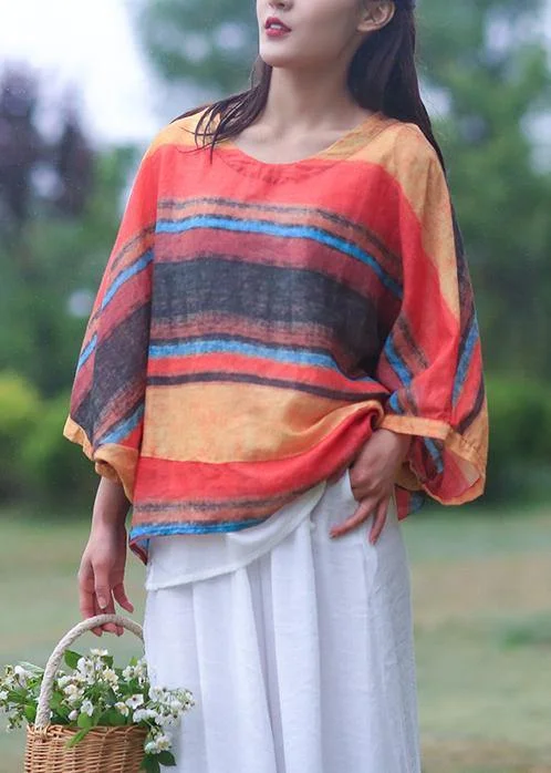 Women striped linen shirts women o neck Batwing Sleeve loose summer blouses Boho Printed Blouse Women striped linen shirts women o neck Batwing Sleeve loose summer blouses Boho Printed Blouse