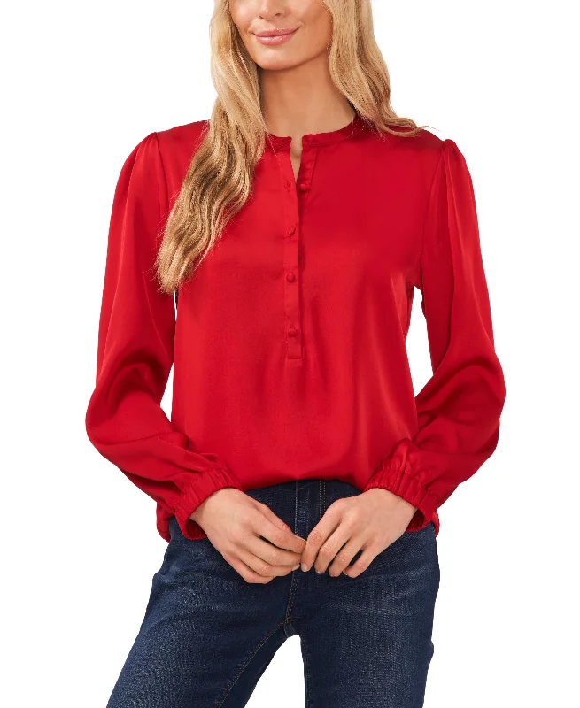 Women's Long Sleeve Crew Neck Button-Up Blouse Feminine Ruffle Blouse