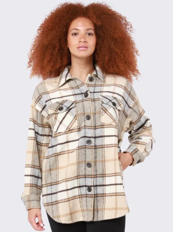 Dex Plaid Snap Front Shacket Soft Knit Blouse