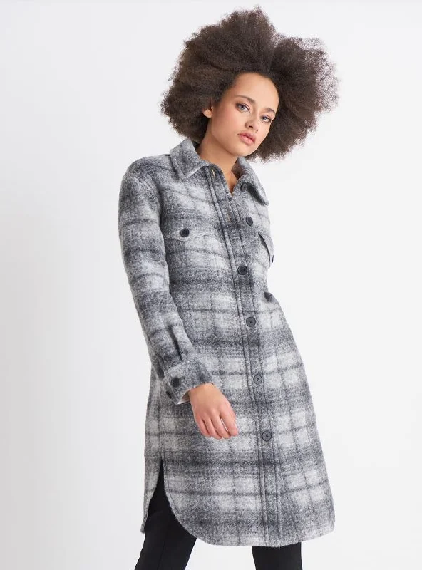 Dex Brushed Wool Plaid Shacket Peter Pan Collar Blouse