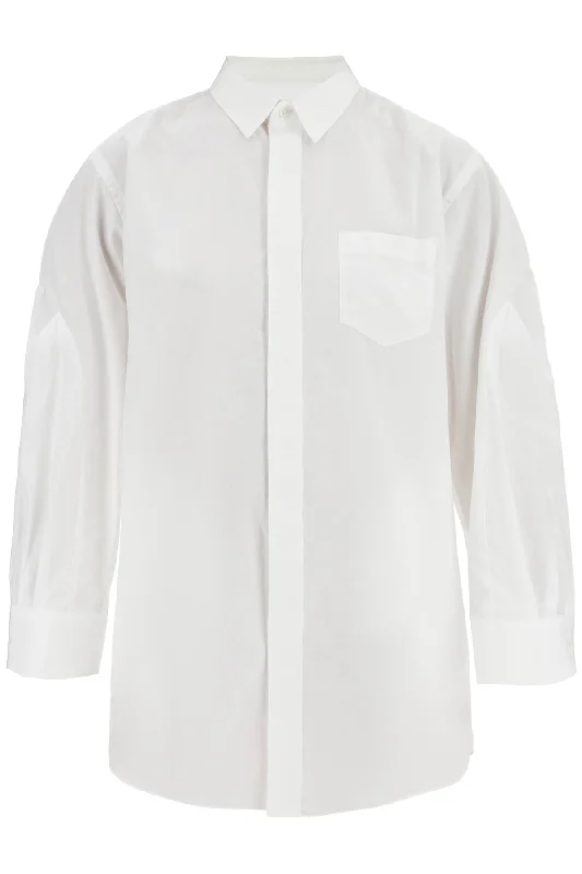 Mini Poplin Blouse In Chem  - White Satin Drape Blouse