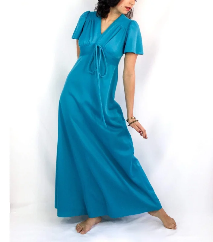 70s teal/turquoise maxi dress Stylish One-Shoulder Maxi Dress