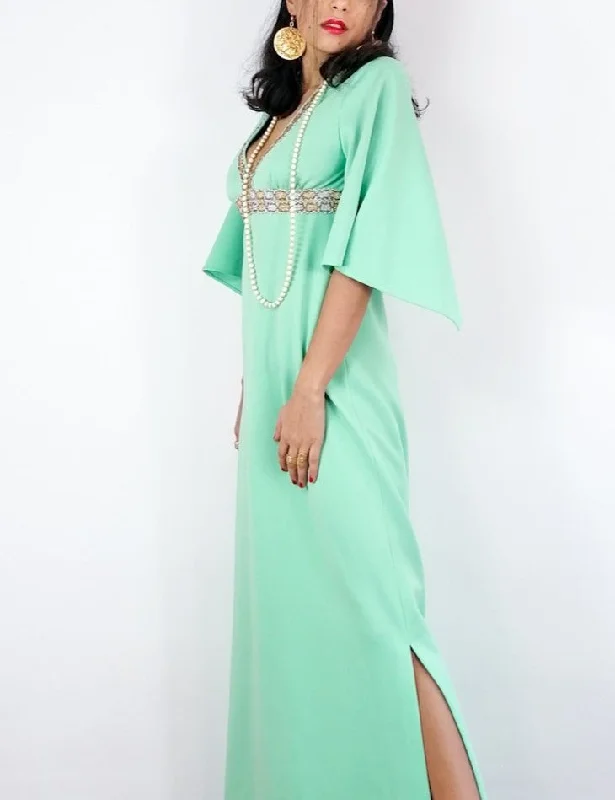 70s vintage mint green maxi dress Trendy Maxi Dress with Bow