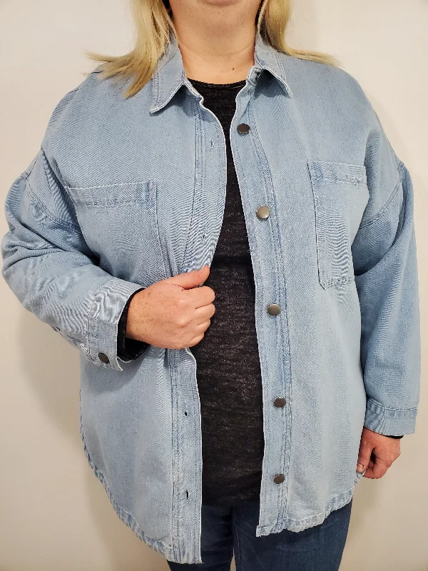 90'S TREND DENIM SHACKET - LIGHT DENIM Elegant Lace Blouse