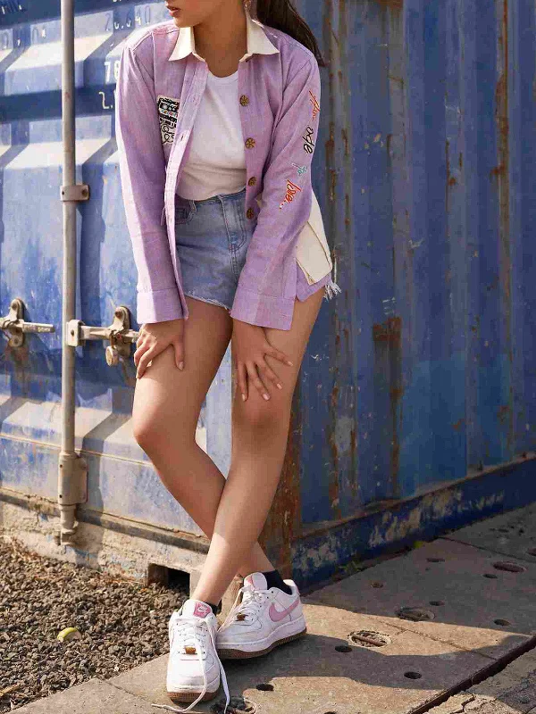An Ode To Love Shacket Lavender Pleated Collar Blouse