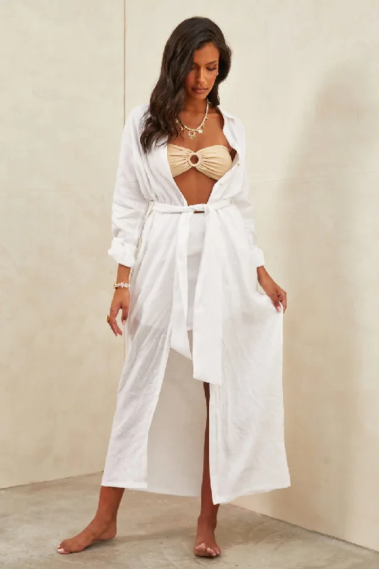 Aura Linen Maxi Dress White Stylish Boho Chic Maxi Dress