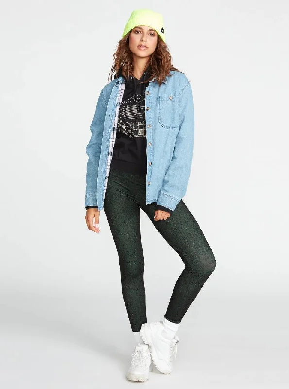 Volcom W Layer Me Shacket Short Sleeve Blouse