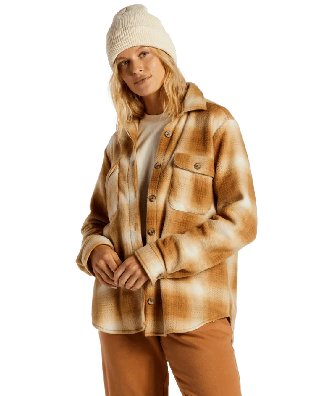 BILLABONG Women's A/Div Forge Fleece Flannel Shacket Caramel Business Casual Blouse