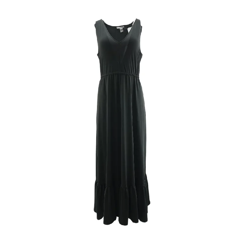 Black Solid Maxi Dress Comfortable Long-Sleeve Maxi Dress