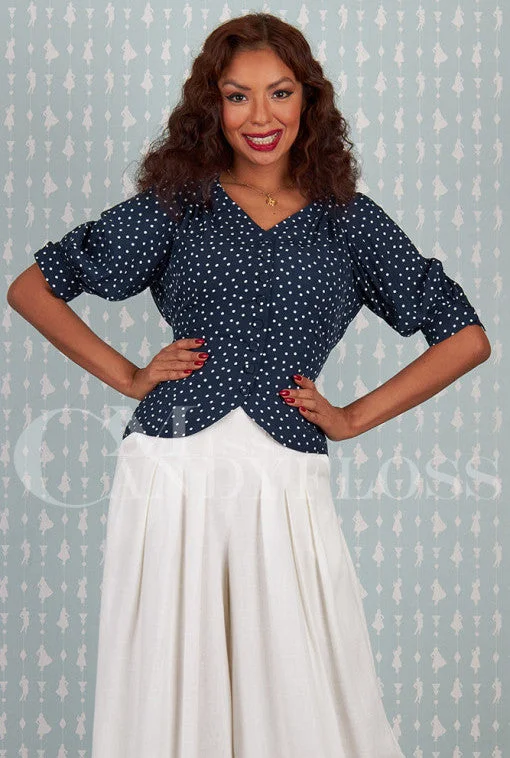 Boronia-Lee Polka Dot 1940s-inspired viscose blouse by Miss Candyfloss Pleated Collar Blouse